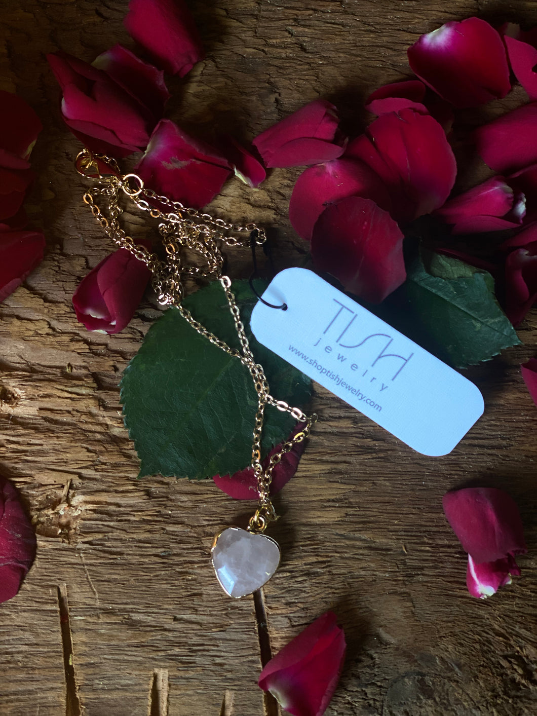 Celeste/ Crystal Heart Necklace- Rose Quartz